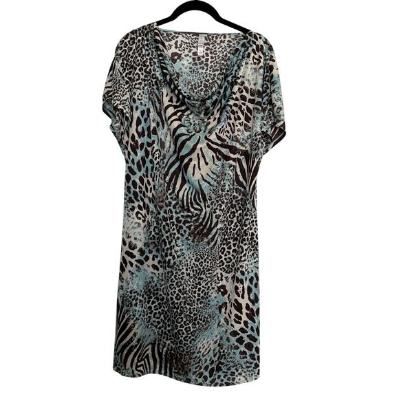 Cruz by Natori animal print dress L Wildcore Sheer Glam Cowl Neck Jungle Y2K - Picture 1 of 6